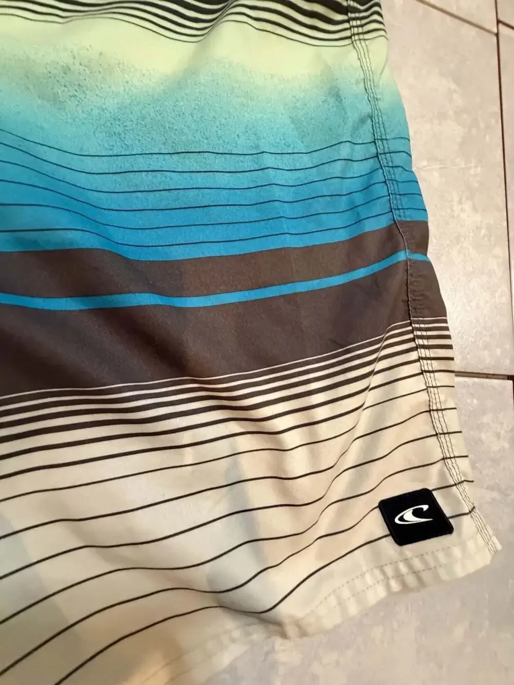 O'Neill Board Shorts Size 36 Striped Blue Green Surf Trunks
